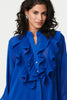 Blue | Ruffled Long Sleeve Semi Sheer Blouse
