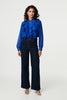 Blue | Ruffled Long Sleeve Semi Sheer Blouse
