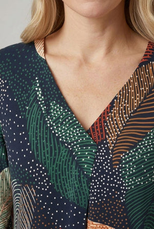 Navy | Leaf Print Relaxed 3/4 Sleeve Blouse