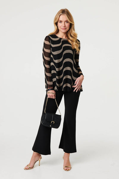 Black | Printed Semi Sheer Layer Long Sleeve Top