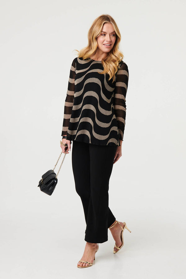 Black | Printed Semi Sheer Layer Long Sleeve Top