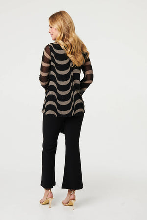 Black | Printed Semi Sheer Layer Long Sleeve Top