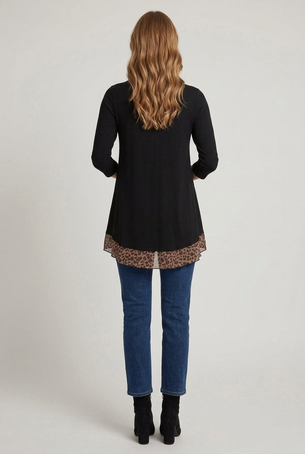 Black | Animal Print Hem Relaxed Tunic Top