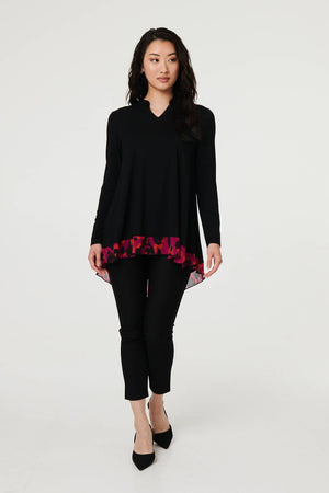 Black | Animal Print Semi Sheer Relaxed Top
