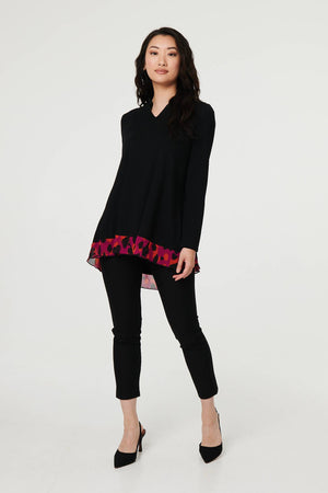 Black | Animal Print Semi Sheer Relaxed Top
