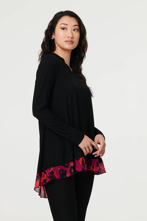 Black | Animal Print Semi Sheer Relaxed Top
