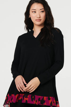 Black | Animal Print Semi Sheer Relaxed Top
