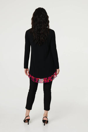 Black | Animal Print Semi Sheer Relaxed Top

