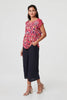 Red | Printed Lace Trim Cap Sleeve Blouse
