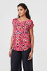 Red | Printed Lace Trim Cap Sleeve Blouse

