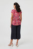 Red | Printed Lace Trim Cap Sleeve Blouse
