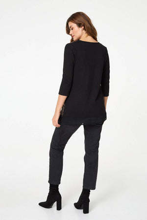 Black | Animal Print Asymmetric Tunic Top
