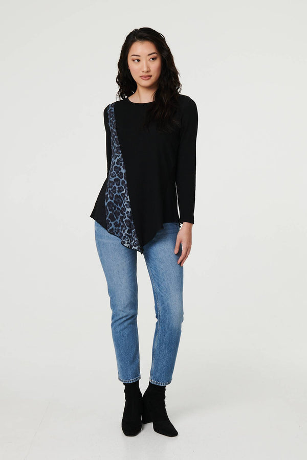 Black | Animal Print Asymmetric Long Sleeve Top