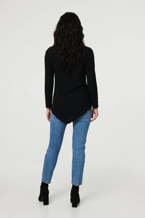 Black | Animal Print Asymmetric Long Sleeve Top