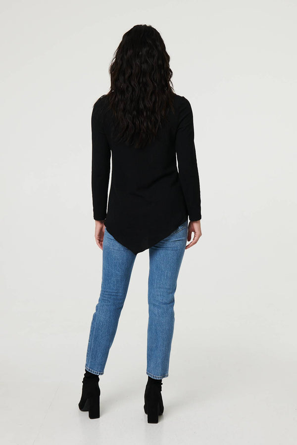 Black | Animal Print Asymmetric Long Sleeve Top