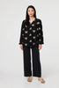 Black | Embroidered Pleat 3/4 Sleeve Blouse
