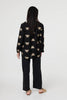 Black | Embroidered Pleat 3/4 Sleeve Blouse
