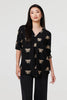 Black | Embroidered Pleat 3/4 Sleeve Blouse : Model is 5'9