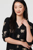 Black | Embroidered Pleat 3/4 Sleeve Blouse
