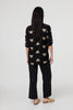 Black | Embroidered Pleat 3/4 Sleeve Blouse
