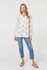 White | Embroidered Pleat 3/4 Sleeve Blouse

