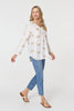 White | Embroidered Pleat 3/4 Sleeve Blouse
