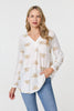 White | Embroidered Pleat 3/4 Sleeve Blouse : Model is 5'10