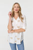 White | Embroidered Pleat 3/4 Sleeve Blouse
