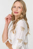 White | Embroidered Pleat 3/4 Sleeve Blouse
