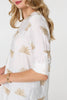 White | Embroidered Pleat 3/4 Sleeve Blouse
