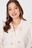 Cream | Floral Embroidered Puff Sleeve Blouse
