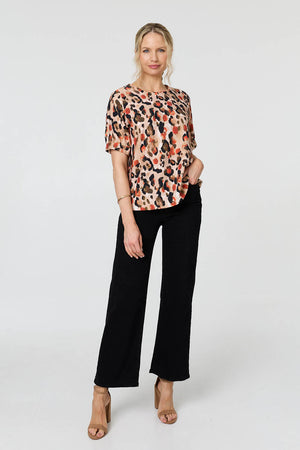 Orange | Animal Print Short Sleeve Relaxed Blouse