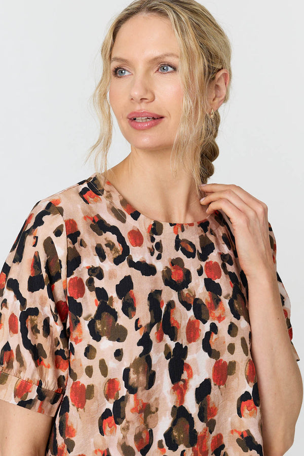 Orange | Animal Print Short Sleeve Relaxed Blouse