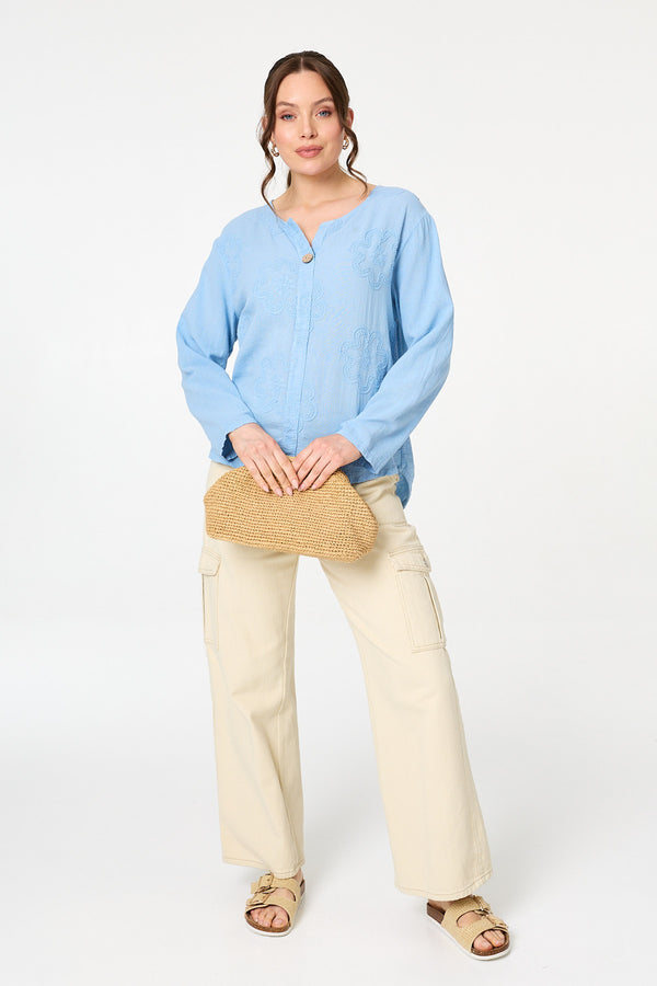 Light Blue | Floral Embroidered Relaxed Blouse