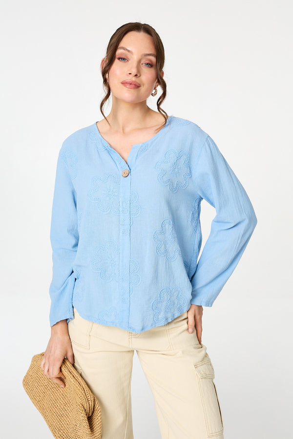 Light Blue | Floral Embroidered Relaxed Blouse
