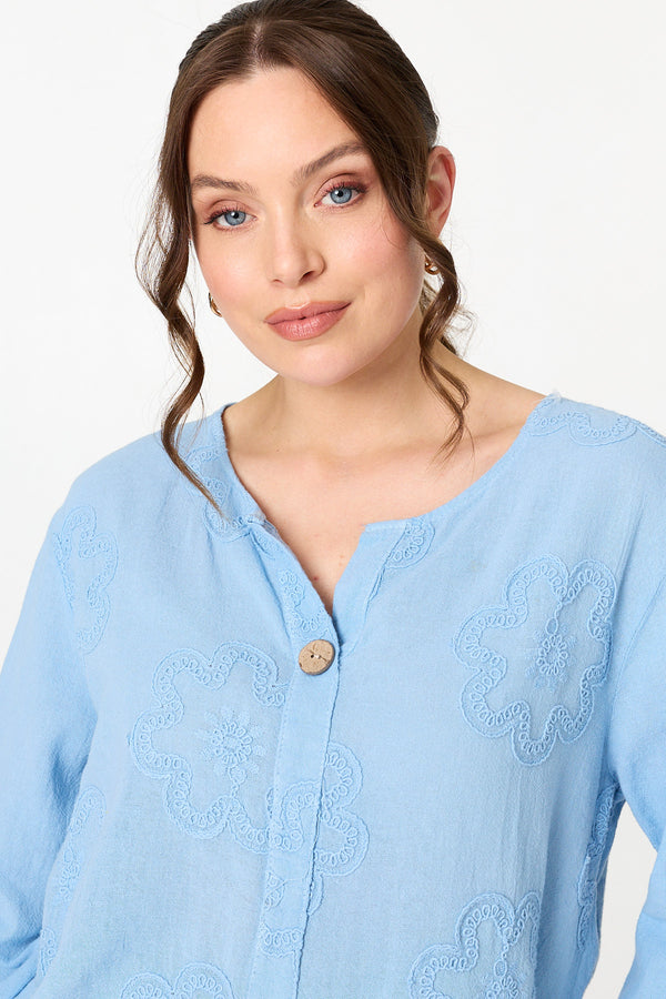 Light Blue | Floral Embroidered Relaxed Blouse