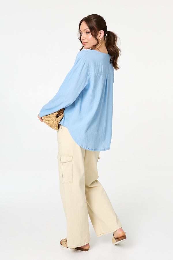 Light Blue | Floral Embroidered Relaxed Blouse
