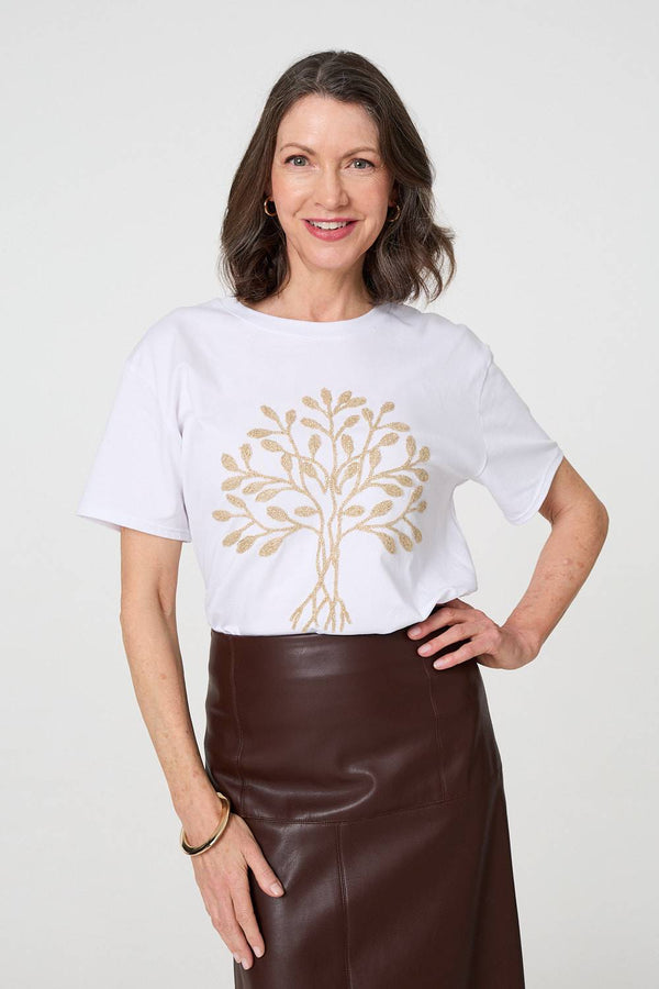 Gold | Sparkly Graphic Print Short Sleeve Top
