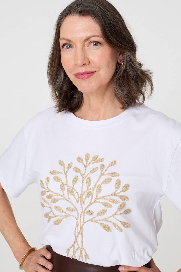 Gold | Sparkly Graphic Print Short Sleeve Top
