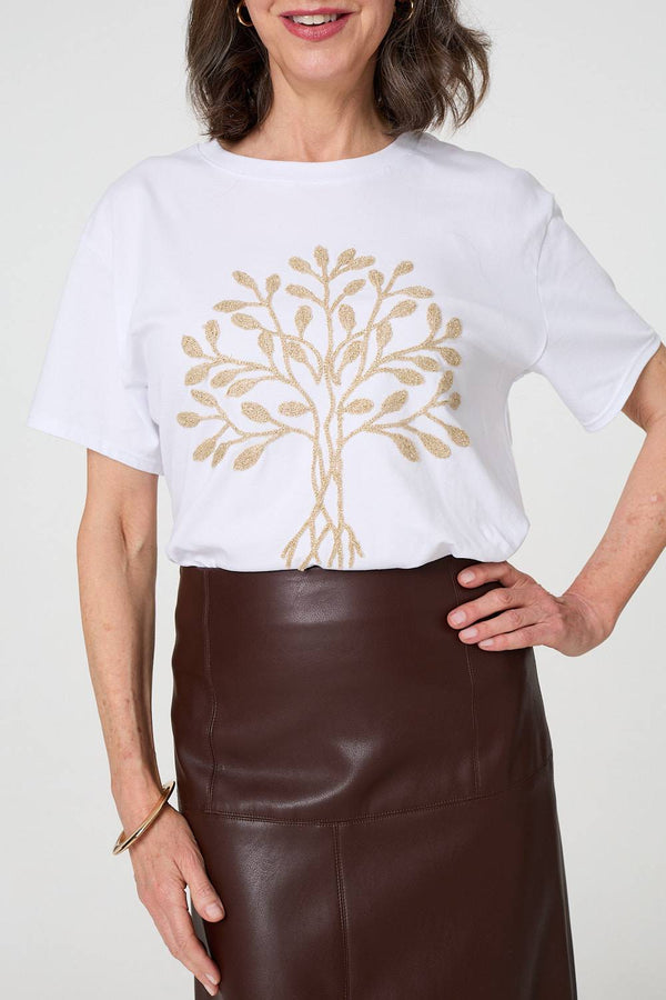 Gold | Sparkly Graphic Print Short Sleeve Top
