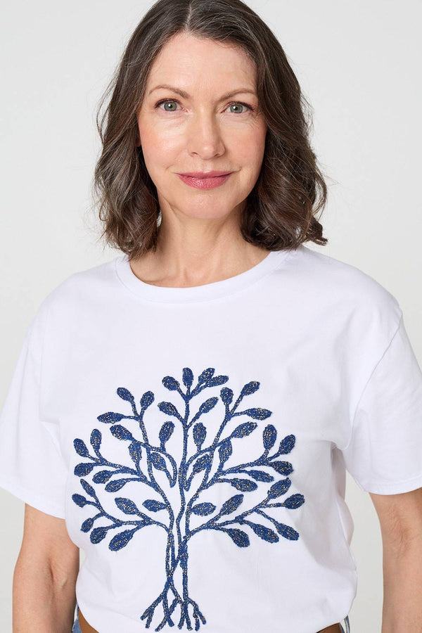 Navy | Sparkly Graphic Print Short Sleeve Top
