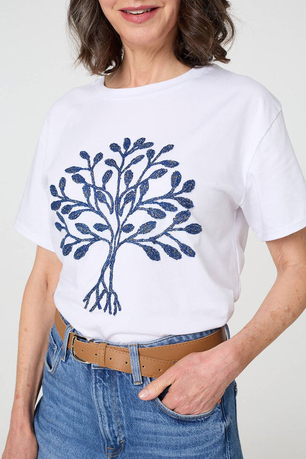 Navy | Sparkly Graphic Print Short Sleeve Top

