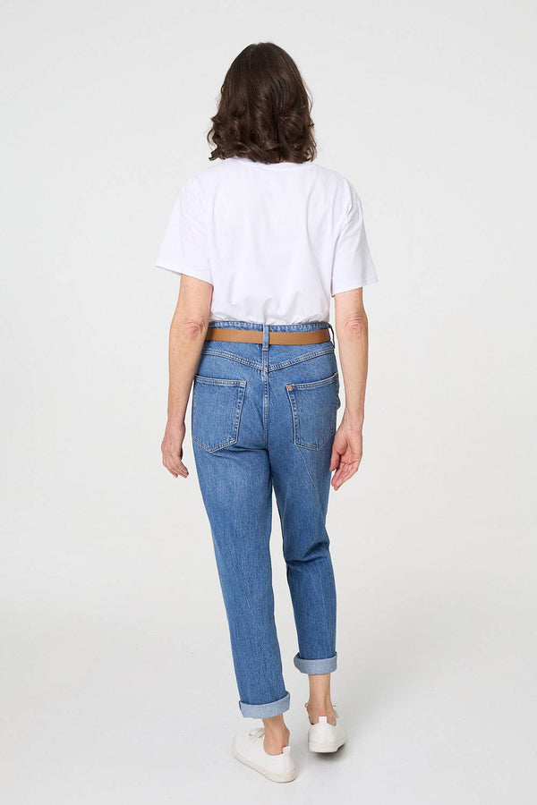 Navy | Sparkly Graphic Print Short Sleeve Top
