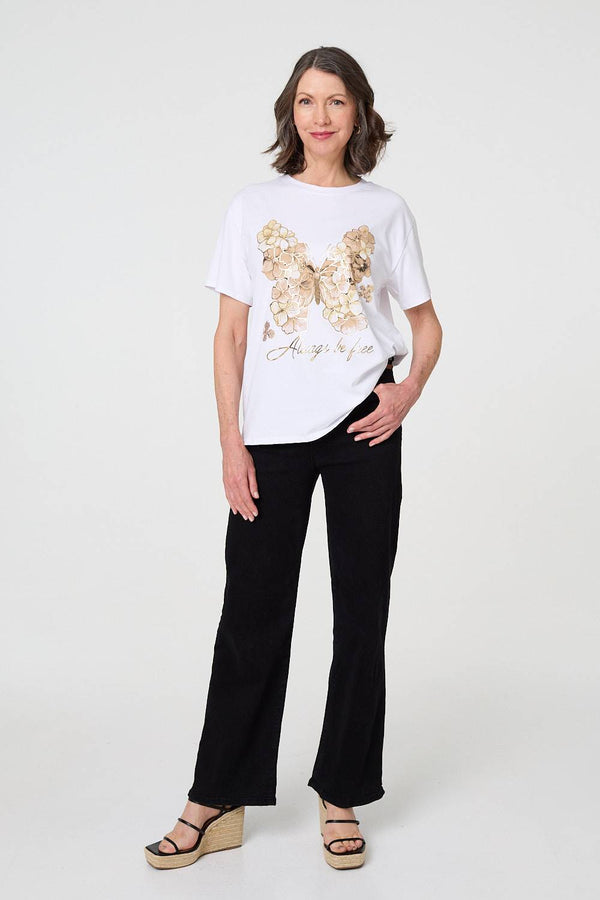 Brown | Butterfly Print Short Sleeve T-Shirt
