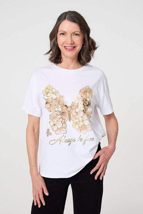 Brown | Butterfly Print Short Sleeve T-Shirt
