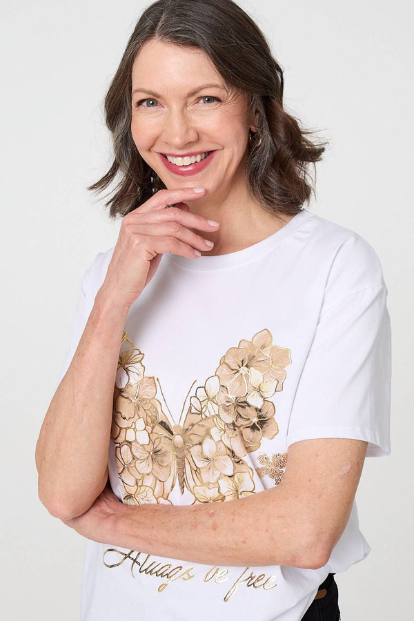 Brown | Butterfly Print Short Sleeve T-Shirt
