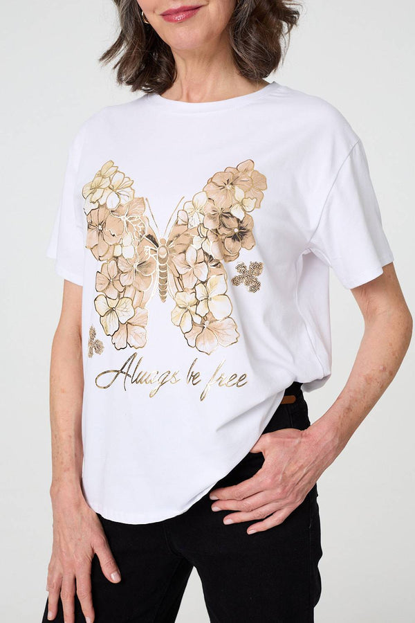 Brown | Butterfly Print Short Sleeve T-Shirt

