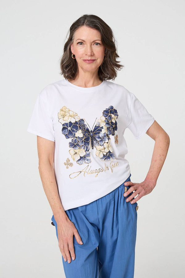 Navy | Butterfly Print Short Sleeve T-Shirt
