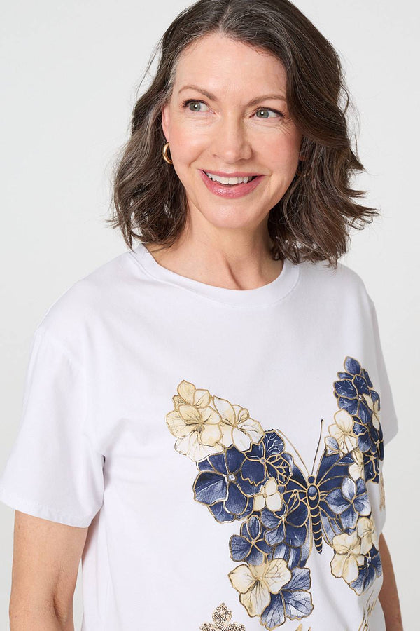 Navy | Butterfly Print Short Sleeve T-Shirt
