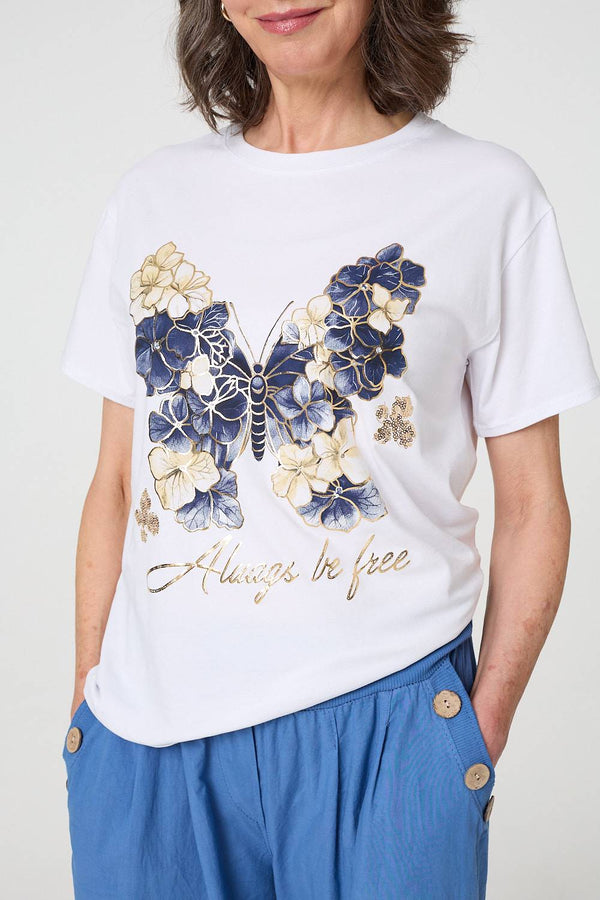 Navy | Butterfly Print Short Sleeve T-Shirt

